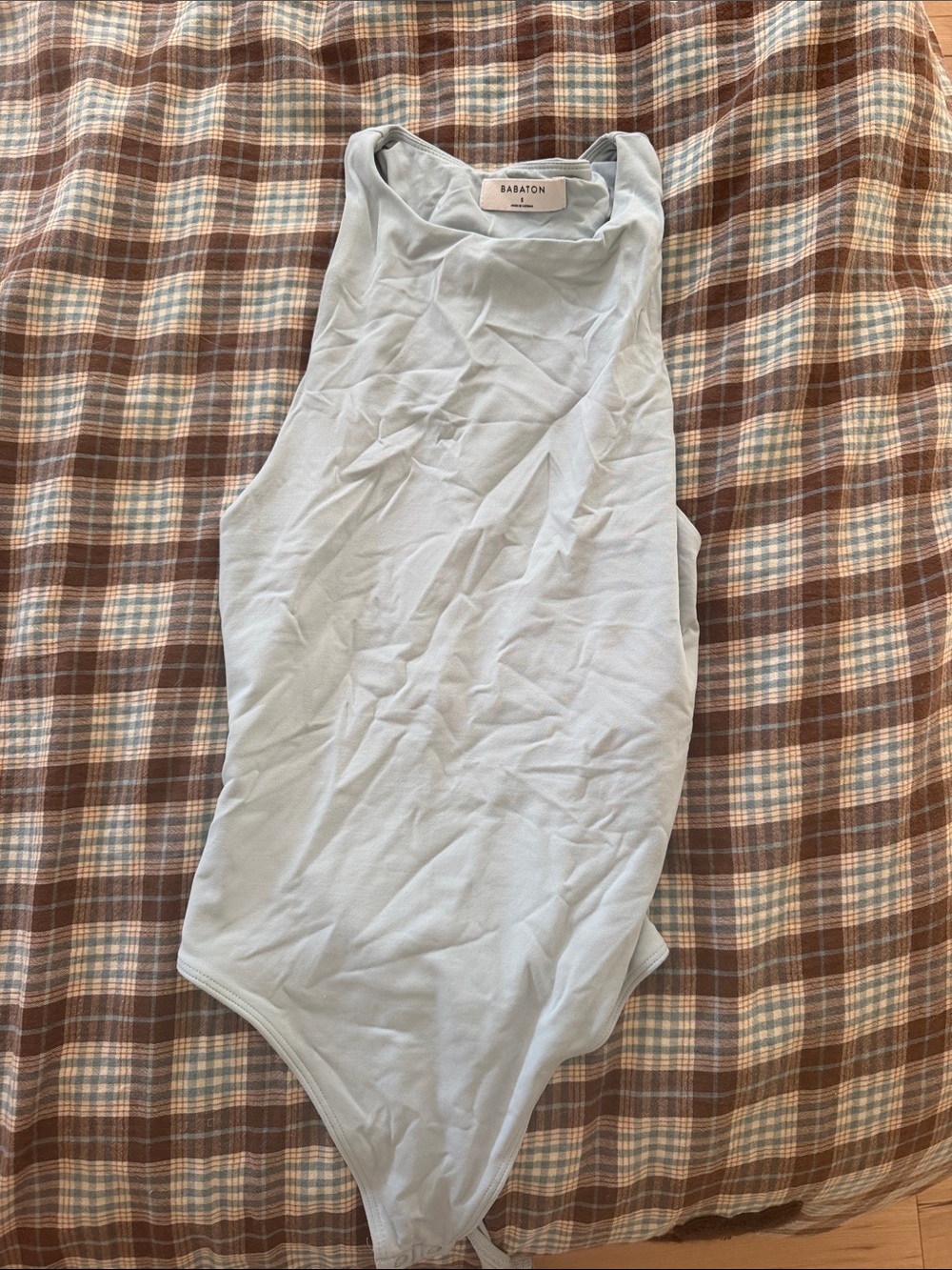 Babaton Pale Blue High-Neck Sleeveless Bodysuit